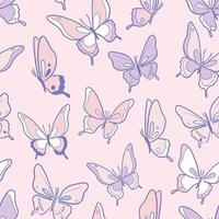 Pink and purple butterfly vector pattern background.
