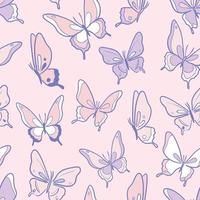 Pink and purple butterfly vector pattern background.