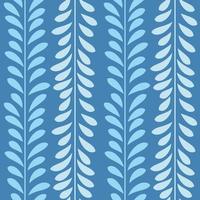 Blue leaf vector pattern, seamless botanical print, garland background