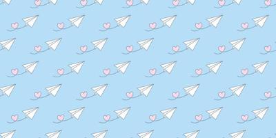 Blue sky, paper plane seamless repeat pattern vector background