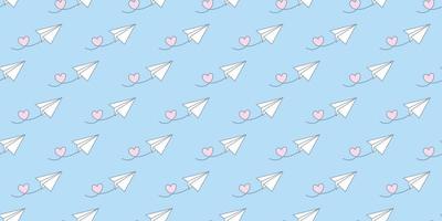 Blue sky, paper plane seamless repeat pattern vector background