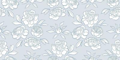 Blue and white peonies, seamless repeat pattern vector background