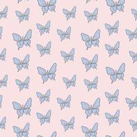 Blue and pink butterfly vector pattern background.
