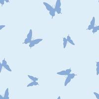 Vector butterfly seamless repeat, blue  pattern background.