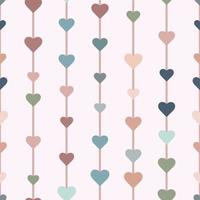 Multicolored geometric vector pattern, seamless repeat, vertical stripes with hearts