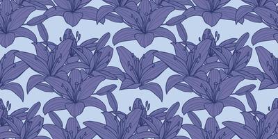 Blue lilies seamless repeat pattern vector background