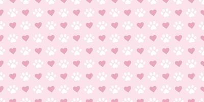 Pastel pink and white paw pattern with hearts background vector