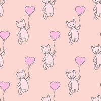 Cute  pink vector pattern with cats holding on to a balloon