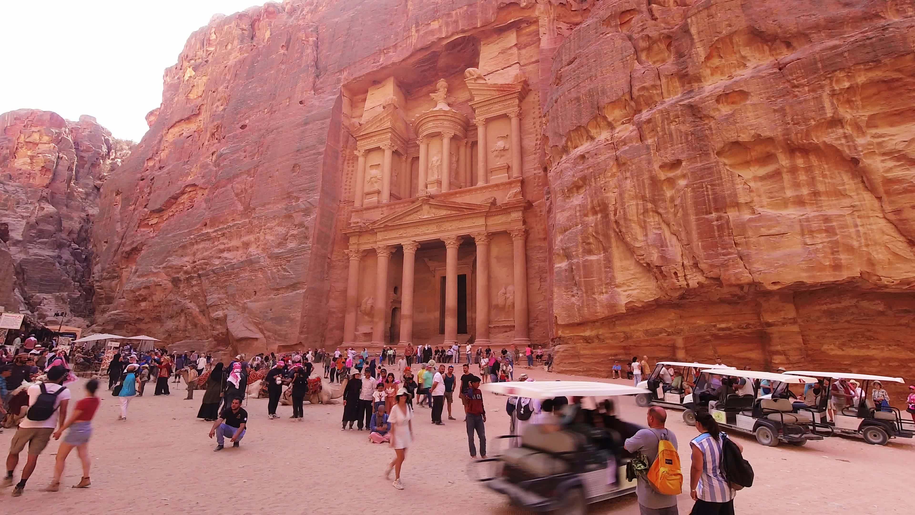 Petra, Jordan , 2022 - Al Khazneh - the treasury, ancient city of Petra, Jordan. Petra's treasure built 1st century BC. by the king Aretas III Stock Video at Vecteezy