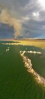 Mono Lake and its dramatic tufa towers emerging from the surface in California. photo