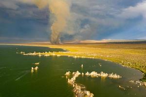 Mono Lake and its dramatic tufa towers emerging from the surface in California. photo