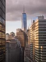 Aerial view of the lower Manhattan Skyline in New York City. photo