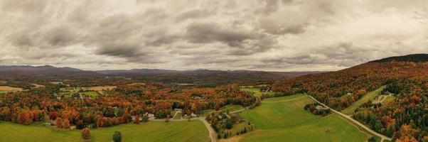 Aerial view of Vermont and the surrounding area during peak foliage in Fall. photo