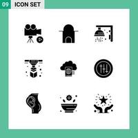 Modern Set of 9 Solid Glyphs Pictograph of cloud printing mosque printer sport Editable Vector Design Elements