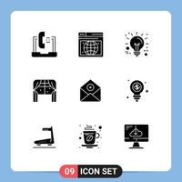 Pack of 9 Modern Solid Glyphs Signs and Symbols for Web Print Media such as add window business living furniture Editable Vector Design Elements