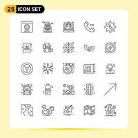 grupo de 25 líneas de signos y símbolos para elementos de diseño de vectores editables compatibles con el contacto del museo de eliminación de engranajes