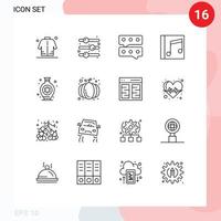 conjunto moderno de 16 contornos y símbolos, como elementos de diseño vectorial editables del álbum de música del interruptor de palanca de la canción del jarrón vector