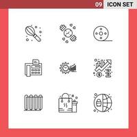 Group of 9 Outlines Signs and Symbols for market analytics movie chart typewriter Editable Vector Design Elements