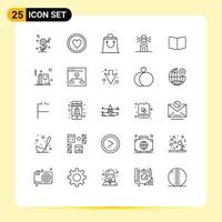 Stock Vector Icon Pack of 25 Line Signs and Symbols for page open bag house building Editable Vector Design Elements