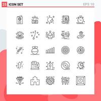 User Interface Pack of 25 Basic Lines of money banking person spaceship satellite Editable Vector Design Elements