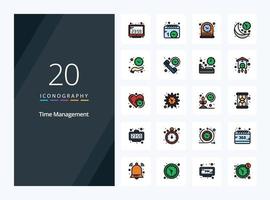 20 iconos llenos de línea de gestión de tiempo para presentación vector