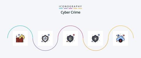 Cyber Crime Line Filled Flat 5 Icon Pack Including infected. shield. verify. security. danger vector