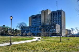 Begrisch Hall in Bronx Community College, a landmarked example of brutalism, the concrete remained unfinished and exposed. photo