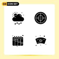 4 Universal Solid Glyph Signs Symbols of cloud workflow sun military medical Editable Vector Design Elements