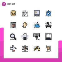 Mobile Interface Flat Color Filled Line Set of 16 Pictograms of data center power deposit water droop Editable Creative Vector Design Elements