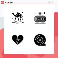 4 Universal Solid Glyphs Set for Web and Mobile Applications camel wifi desert clock love Editable Vector Design Elements