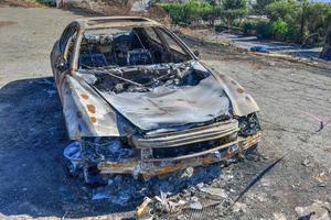 Burnt Maserati car in Malibu following the wildfires in California in 2018. photo
