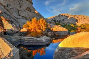 Barker Dam in Joshua Tree National Park in the evening at sunset. photo