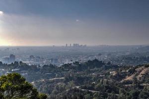 Downtown Los Angeles skyline in smog in California from Griffith Observatory. photo