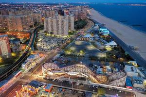 Aerial view along Coney Island and the beach in Brooklyn, New York. photo