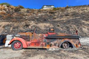 Burnt fire truck in Malibu following the wildfires in California in 2018. photo