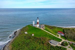 Aerial view of the Montauk Lighthouse and beach in Long Island, New York, USA. photo