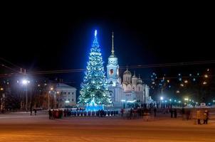 Decorated city square in Vladimir, Russia at night photo