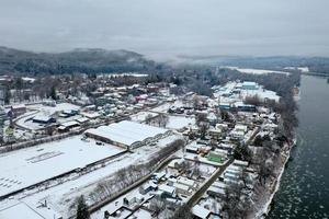 Aerial view of the small town of Windsor, Vermont in the winter. photo