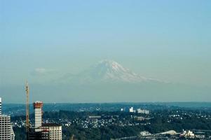 Aerial view of the Seattle, Washington city skyline and Mount Rainier photo