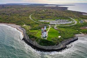Aerial view of the Montauk Lighthouse and beach in Long Island, New York, USA. photo