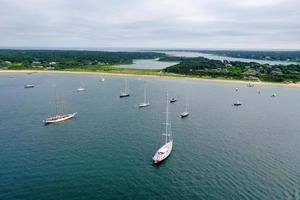 Boats in Edgartown Harbor and Katama Bay, Martha's Vineyard, Massachusetts, USA. photo