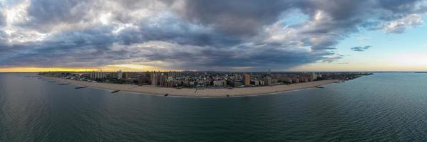 Aerial panoramic view of the southern coast of Brooklyn, encompassing Brighton and Coney Island beaches in New York City. photo