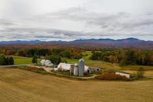 Aerial view of Vermont and the surrounding area during peak foliage in Fall. photo