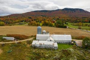 Aerial view of Vermont and the surrounding area during peak foliage in Fall. photo