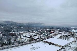 Aerial view of the small town of Windsor, Vermont in the winter. photo