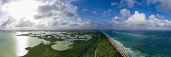 Scenic aerial landscape of the peninsula of Tulum in Quintana Roo, Mexico. photo