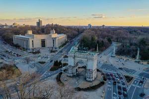 Aerial view of the Triumphal Arch at the Grand Army Plaza in Brooklyn, New York City photo