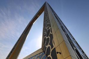 Dubai UAE 6 12 2022. Gold frame with glass floor in Dubai. photo