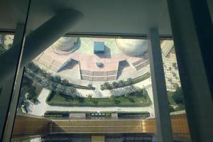Dubai UAE 6 12 2022. Gold frame with glass floor in Dubai. photo