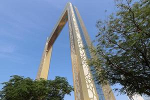 Dubai UAE 6 12 2022. Gold frame with glass floor in Dubai. photo